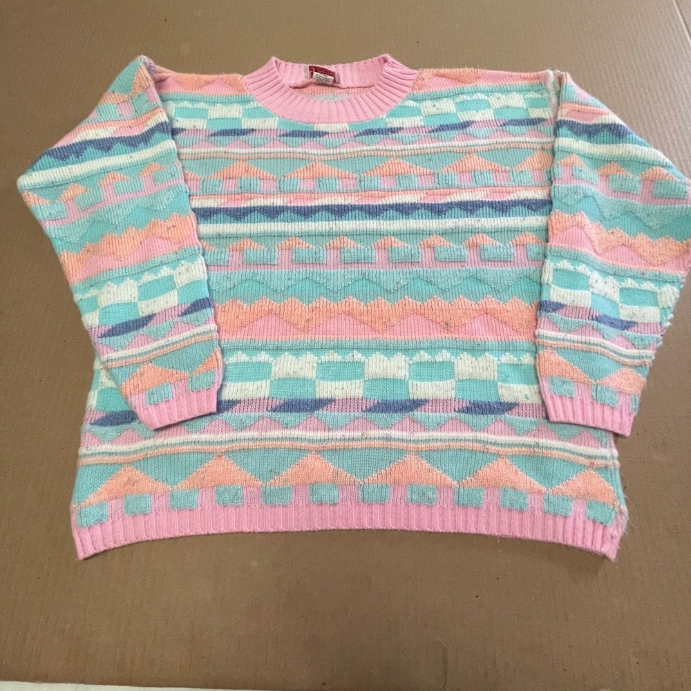 Vintage‎ Grand Knitwear Medium Pastel Coaxial Geometric Sweater Retro 80's/ 90s
